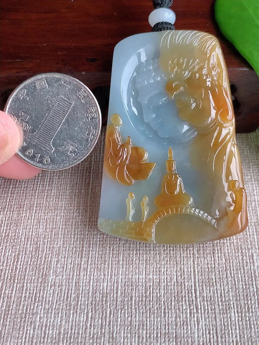 天然A货翡翠冰润紫底飘黄翡一念之间吊坠尺寸54.3×37×9m量46.70g 0710