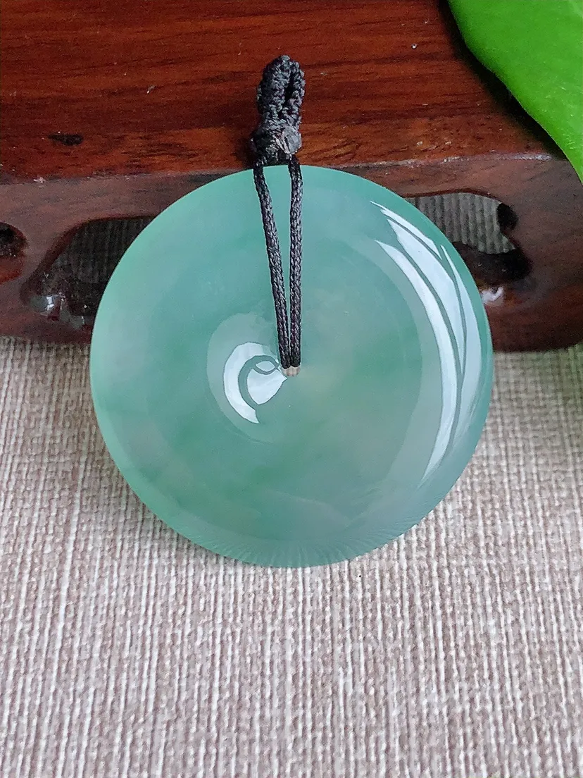 天然A货翡翠晴水大平安扣吊坠尺寸34.4×5.2m量13.60g 0710