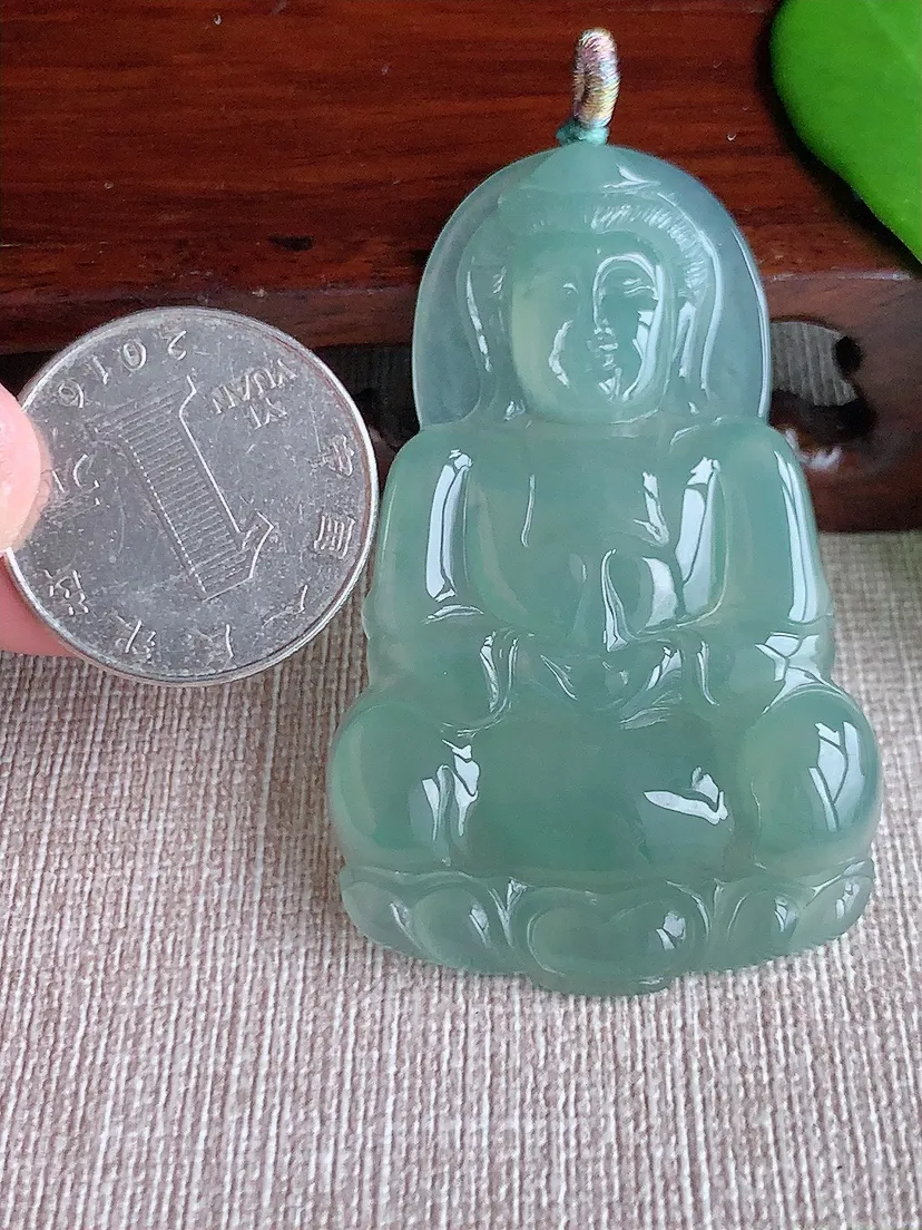 天然A货翡翠晴水正装观音吊坠尺寸56.8×35.2×5.5m量18.92g 0710