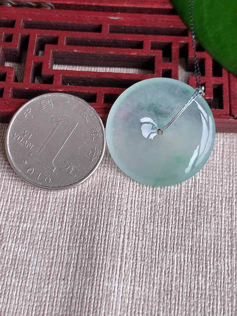 天然A货翡翠晴绿平安扣吊坠尺寸26.8×4.6m量7.32g 0710