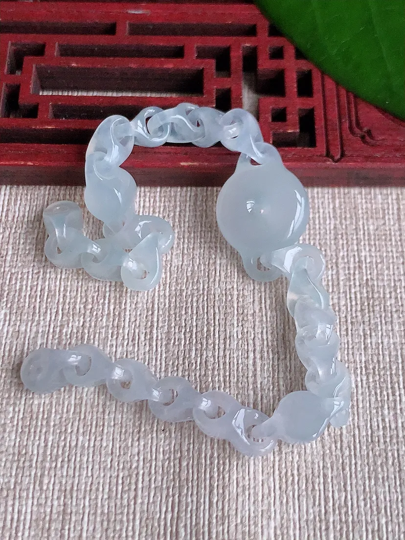 天然A货翡翠冰种白月光平安扣手链 尺寸14×5.8mm 重量11.47g 0710