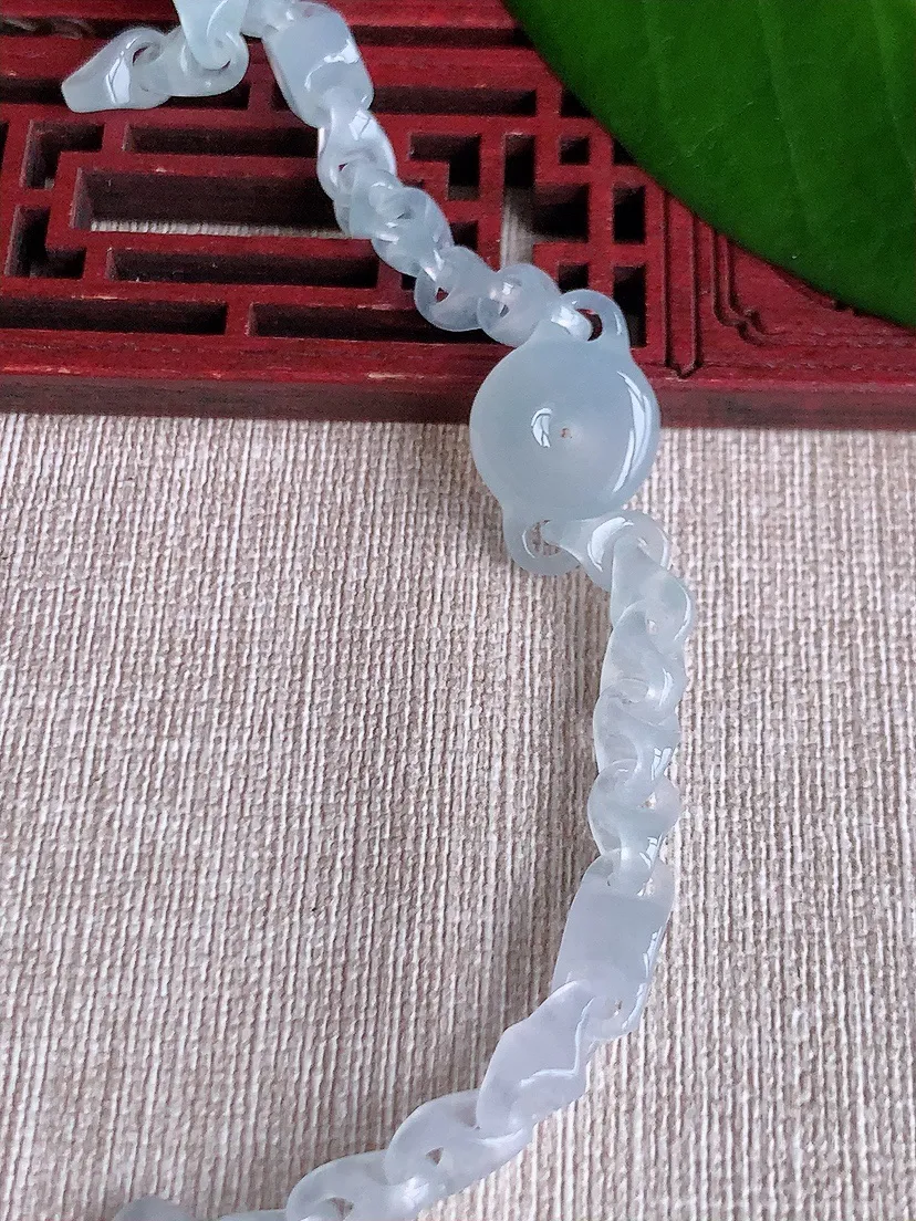 天然A货翡翠冰种白月光平安扣手链 尺寸14×5.8mm 重量11.47g 0710