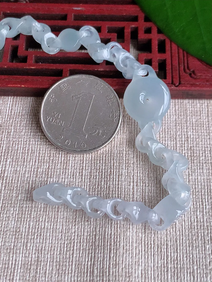 天然A货翡翠冰种白月光平安扣手链 尺寸14×5.8mm 重量11.47g 0710
