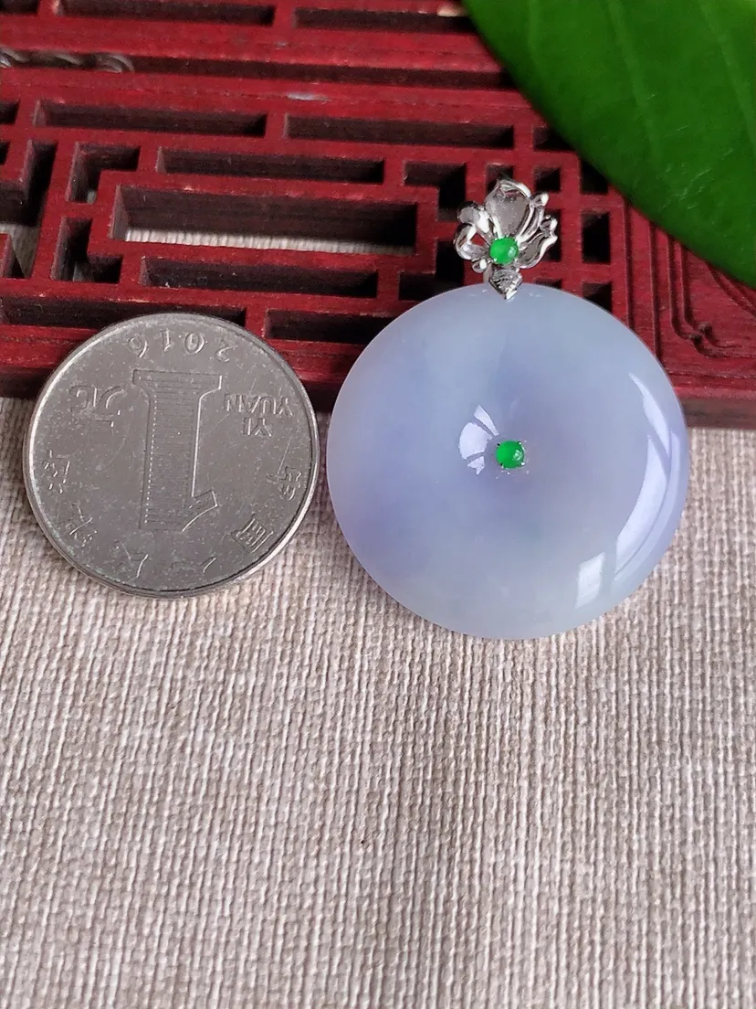 天然A货翡翠18K紫罗兰平安扣吊坠尺寸39×30×5.2m量11.28g 0711