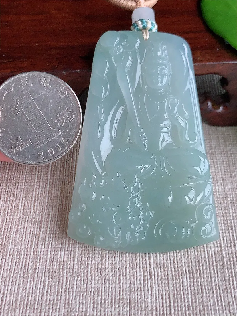 天然A货翡翠晴水文殊菩萨吊坠尺寸58.4×37.4×5m量30.30g 0711