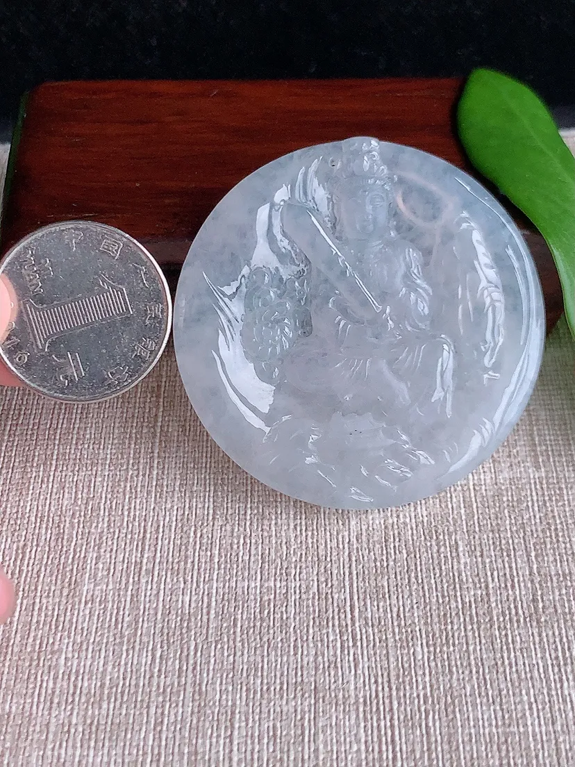 天然A货翡翠白月光虚空藏菩萨吊坠尺寸51.3×5.6m量31.28g 0711