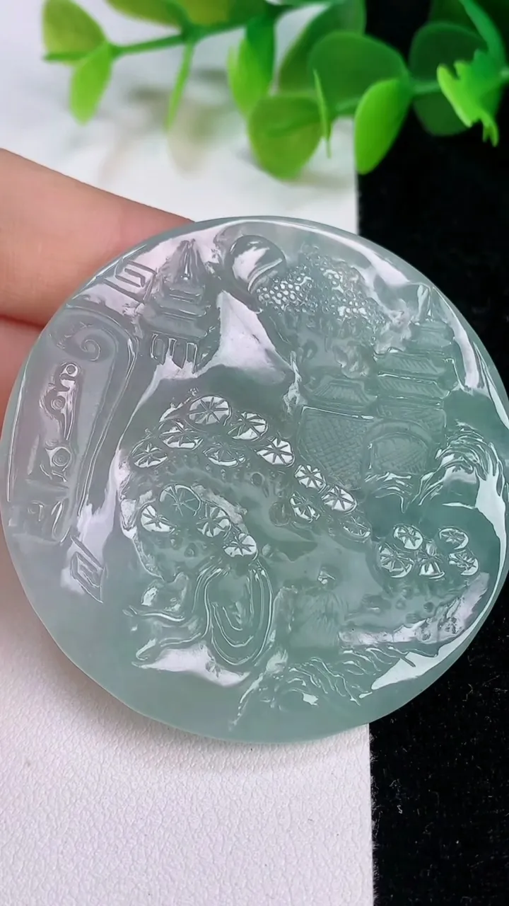 天然A货翡翠山水文殊菩萨吊坠，尺寸52-5，重量:25.33g
7月12日