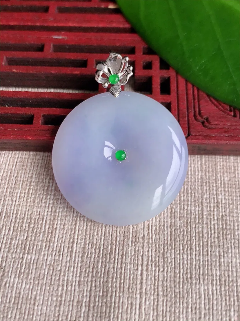 天然A货翡翠18K紫罗兰平安扣吊坠尺寸39×30×5.2m量11.28g 0711