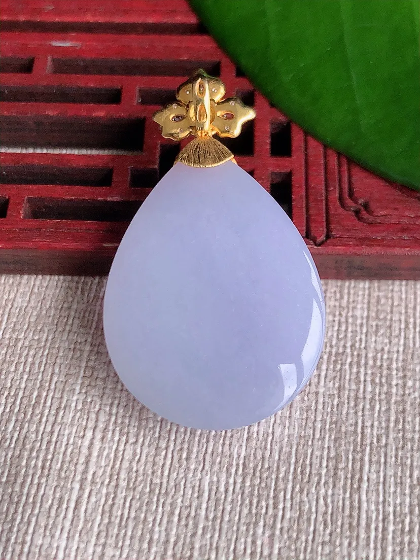 天然A货翡翠18K金伴紫罗兰水滴吊坠尺寸40×29.8×22.6×9.8m量12.53g 0711
