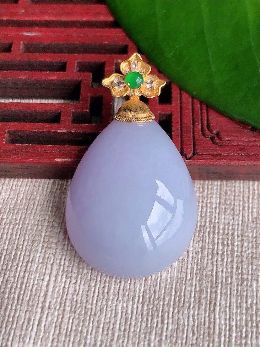天然A货翡翠18K金伴紫罗兰水滴吊坠尺寸40×29.8×22.6×9.8m量12.53g 0711