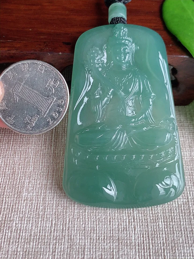 天然A货翡翠晴底大势至菩萨吊坠尺寸62.6×38.8×5.4m量33.77g 0711