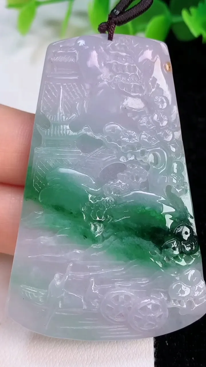 天然A货翡翠山水牌吊坠，尺寸61.2-37.7-5，重量:26.50g
7月12日