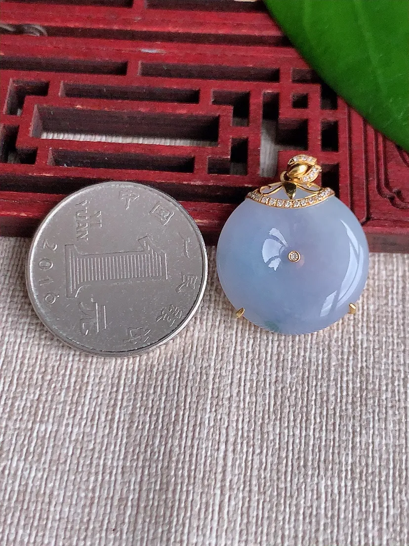 天然A货翡翠18K金伴紫罗兰飘花平安扣吊坠尺寸26×20.7×4m量4.70g 0711