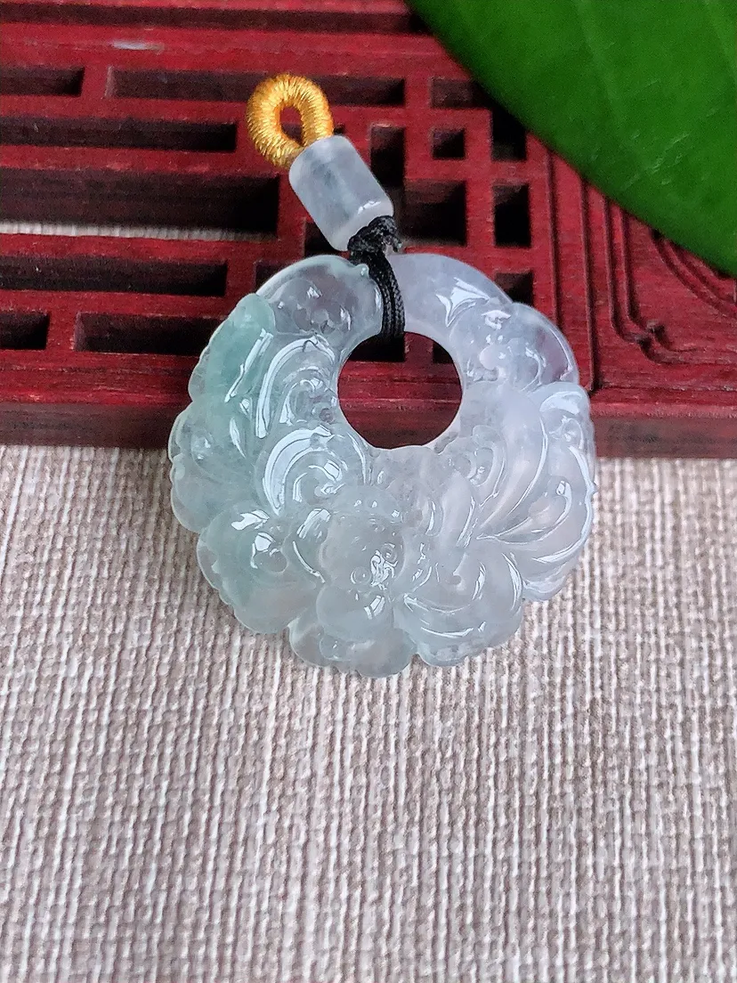 天然A货翡翠荷花和和美美吊坠尺寸27.2×4.5m量6.20g 0711