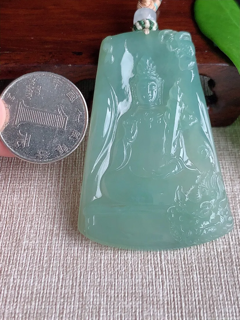 天然A货翡翠晴水文殊菩萨吊坠尺寸60.3×39.8×5m量31.85g 0711