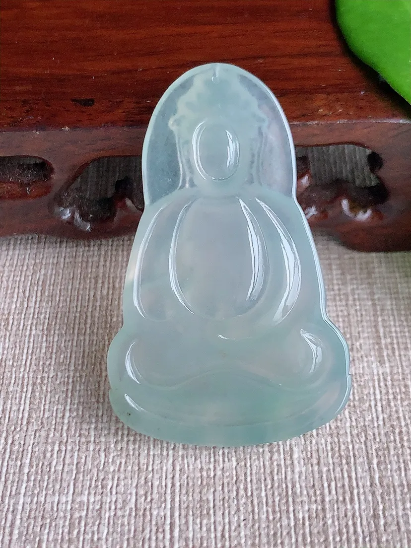 天然A货翡翠晴水素衣观音吊坠尺寸47×29.5×4.7m量12.33g 0711