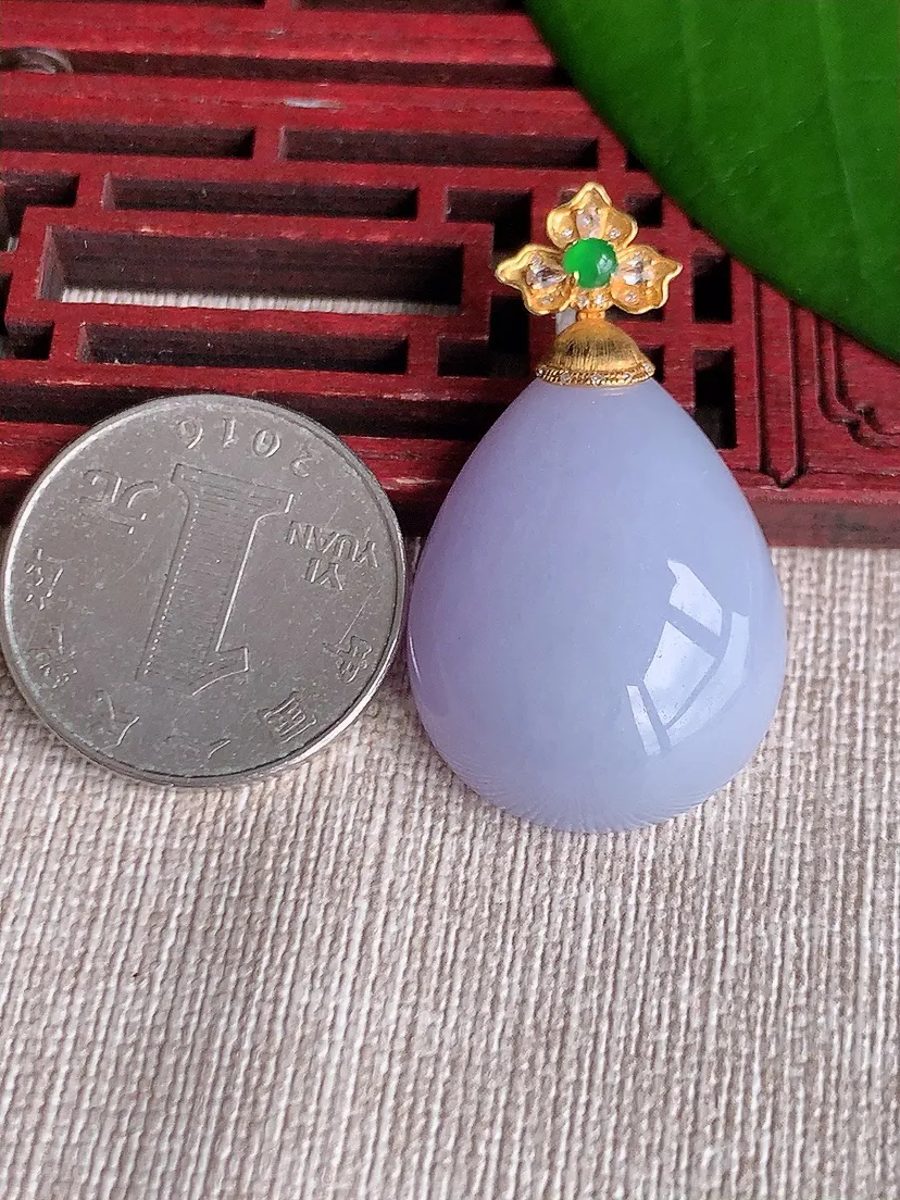 天然A货翡翠18K金伴紫罗兰水滴吊坠尺寸40×29.8×22.6×9.8m量12.53g 0711