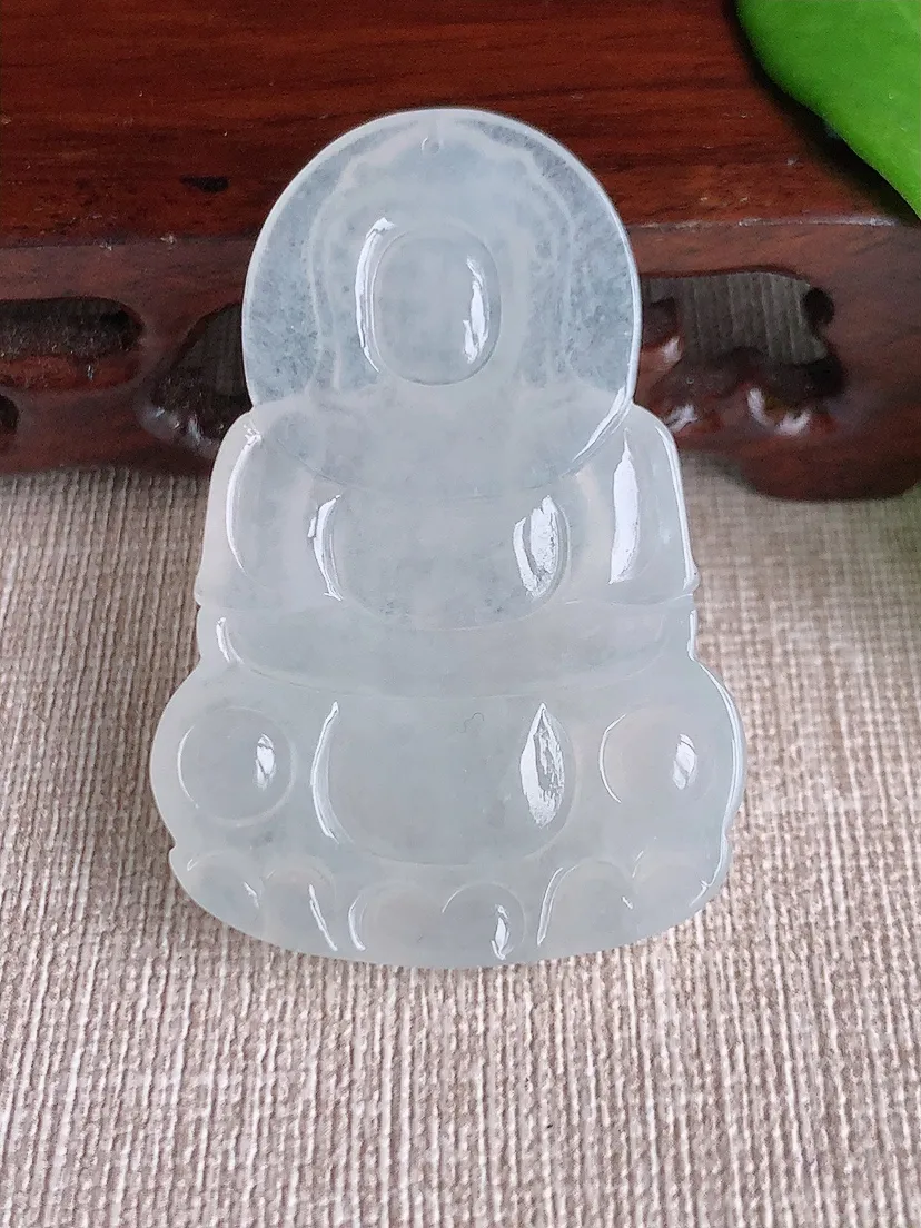 天然A货翡翠白月光正装观音吊坠尺寸50×34×5m量16.22g 0711