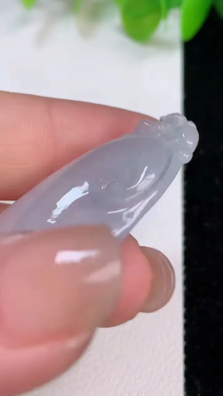 天然A货翡翠冰种如意吊坠，尺寸38.3-20.7-4.6，重量:6.30g
7月12日