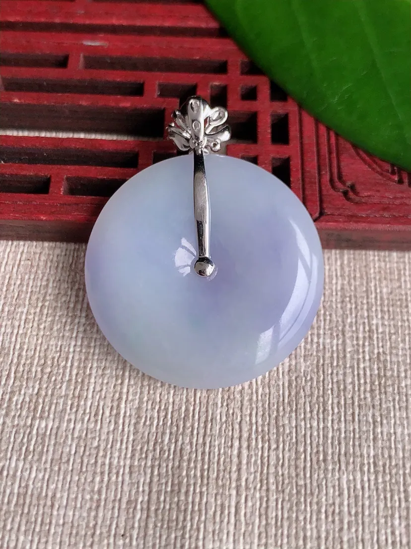 天然A货翡翠18K紫罗兰平安扣吊坠尺寸39×30×5.2m量11.28g 0711