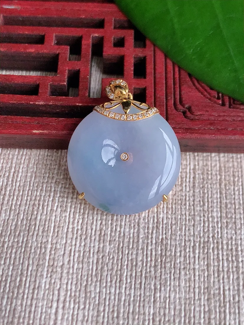 天然A货翡翠18K金伴紫罗兰飘花平安扣吊坠尺寸26×20.7×4m量4.70g 0711