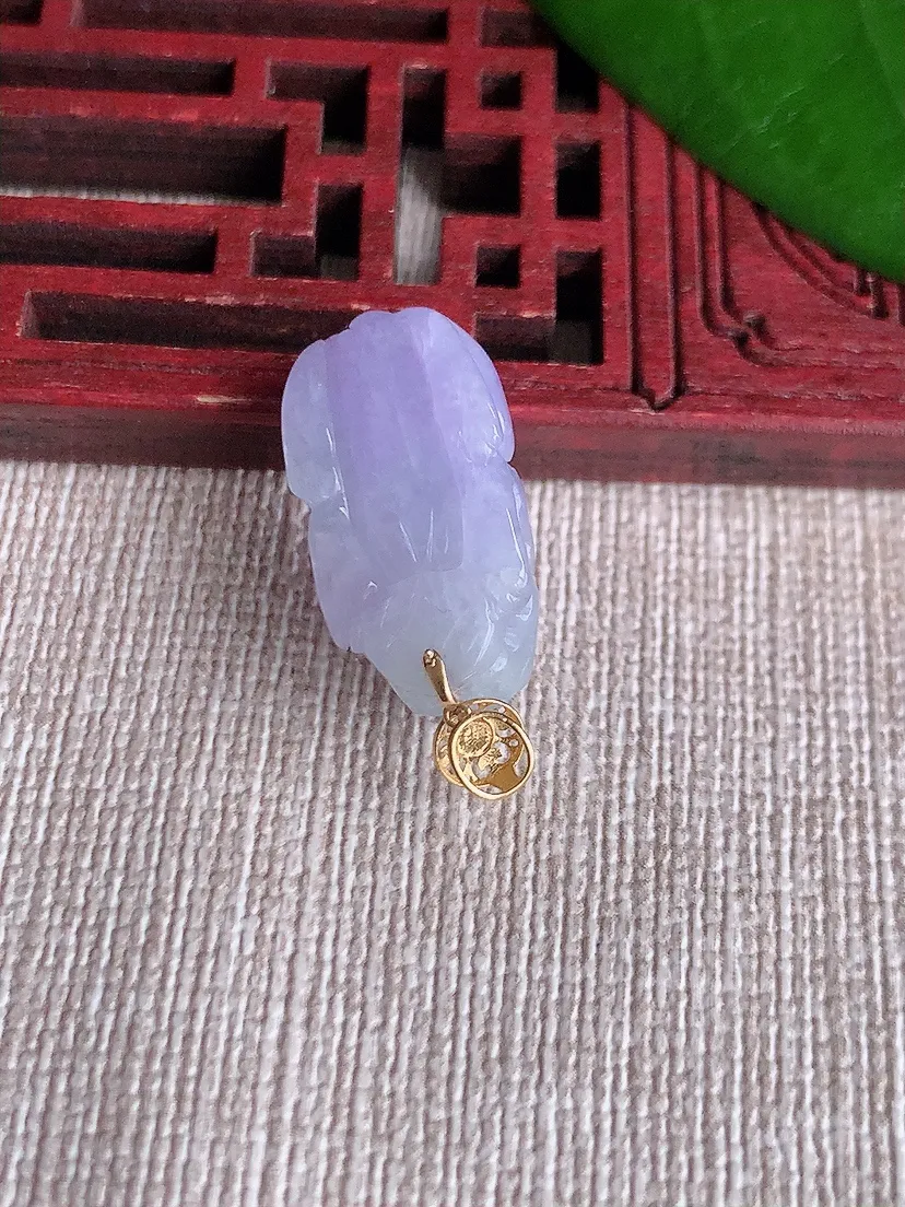 天然A货翡翠18K金扣头紫罗兰招财貔貅吊坠 尺寸20×10.8×8.5m量3.94g 0711