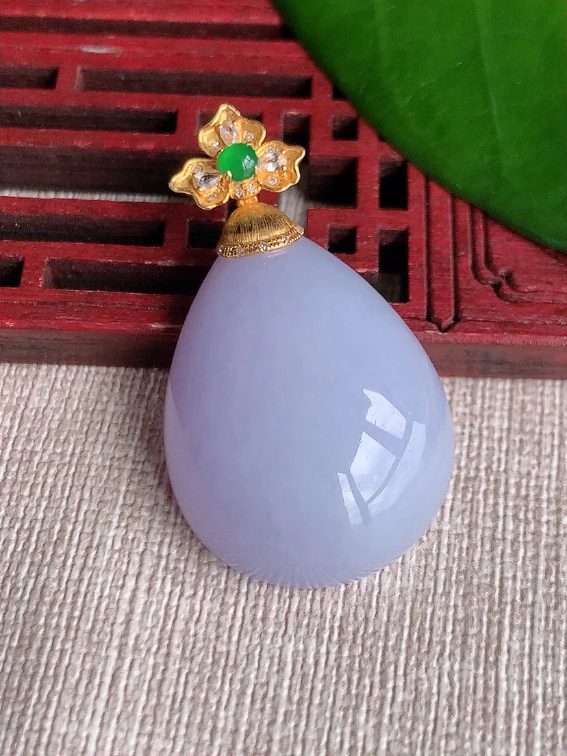 天然A货翡翠18K金伴紫罗兰水滴吊坠尺寸40×29.8×22.6×9.8m量12.53g 0711