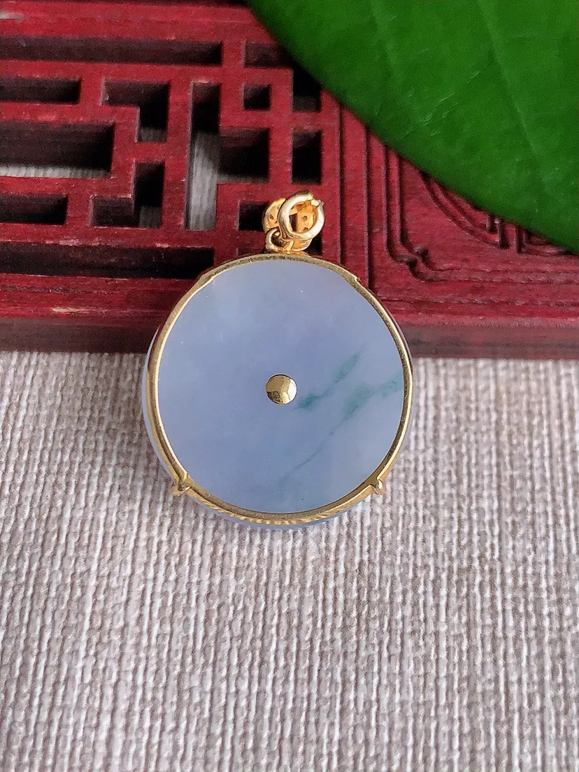 天然A货翡翠18K金伴紫罗兰飘花平安扣吊坠尺寸26×20.7×4m量4.70g 0711