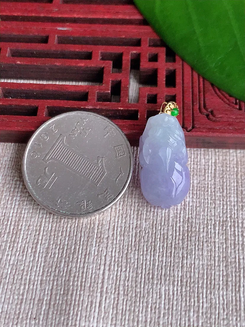 天然A货翡翠18K金扣头紫罗兰招财貔貅吊坠 尺寸20×10.8×8.5m量3.94g 0711