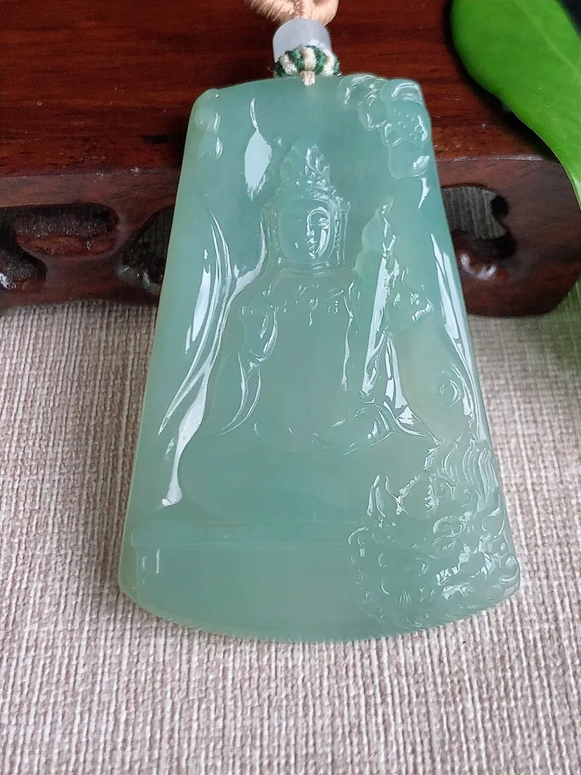 天然A货翡翠晴水文殊菩萨吊坠尺寸60.3×39.8×5m量31.85g 0711