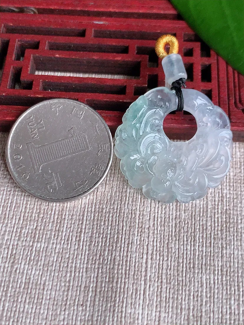 天然A货翡翠荷花和和美美吊坠尺寸27.2×4.5m量6.20g 0711