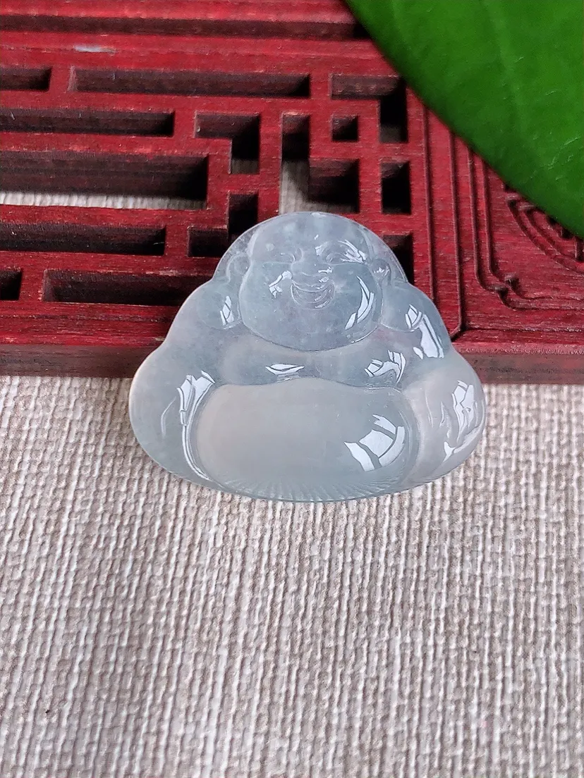 天然A货翡翠一刀切白月光佛公吊坠尺寸23.2×28.4×5.5m量5.86g 0712