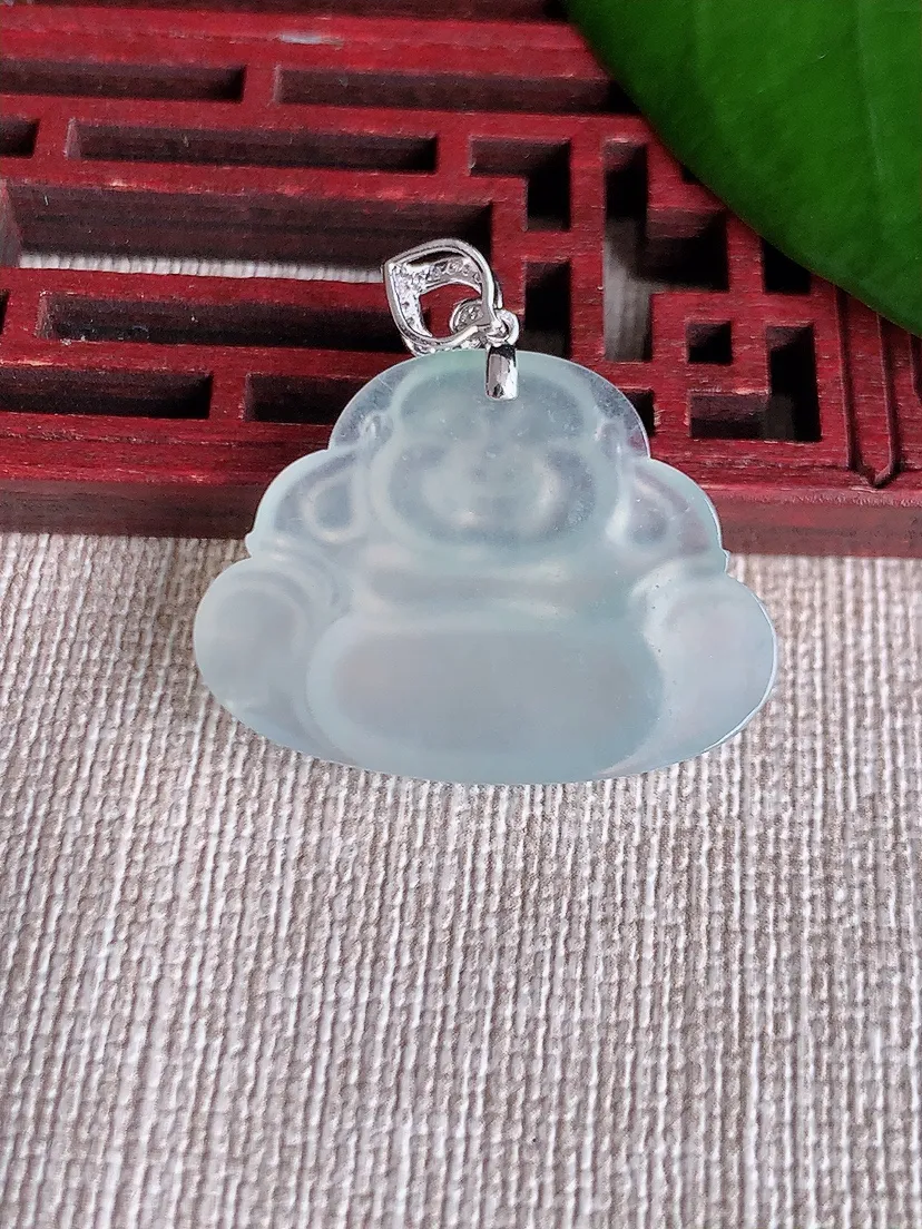 天然A货翡翠18K一刀切白月光佛公吊坠尺寸21.4×29×5m量6.08g 0712