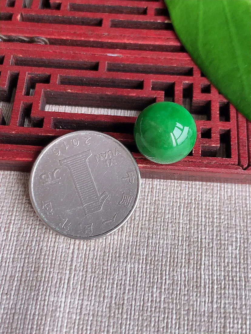 天然A货翡翠满绿圆珠转运件尺寸13.5m量4.70g 0712