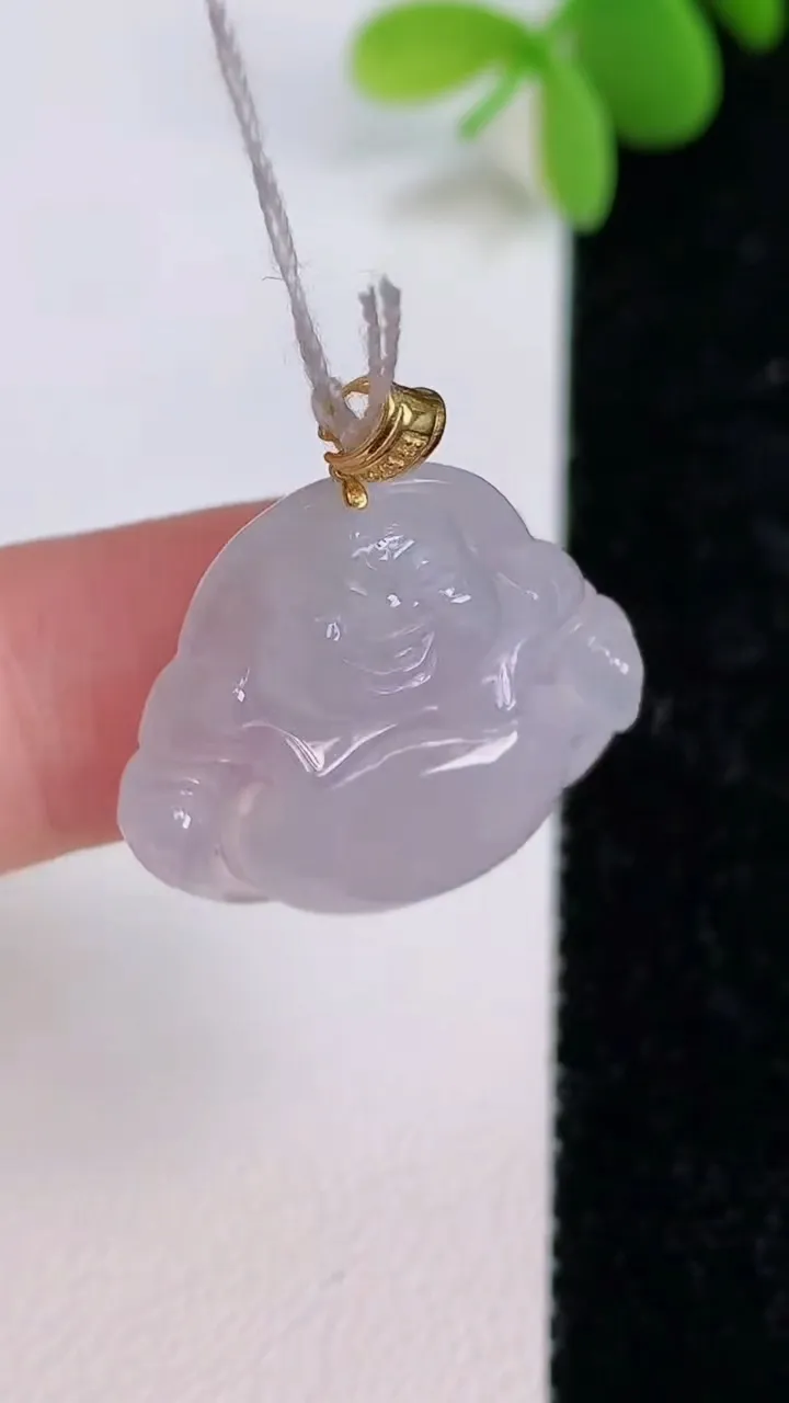 天然A货翡翠18k金紫罗兰佛公吊坠，尺寸20.2-22.7-5.2，重量:3.89g
7月13日