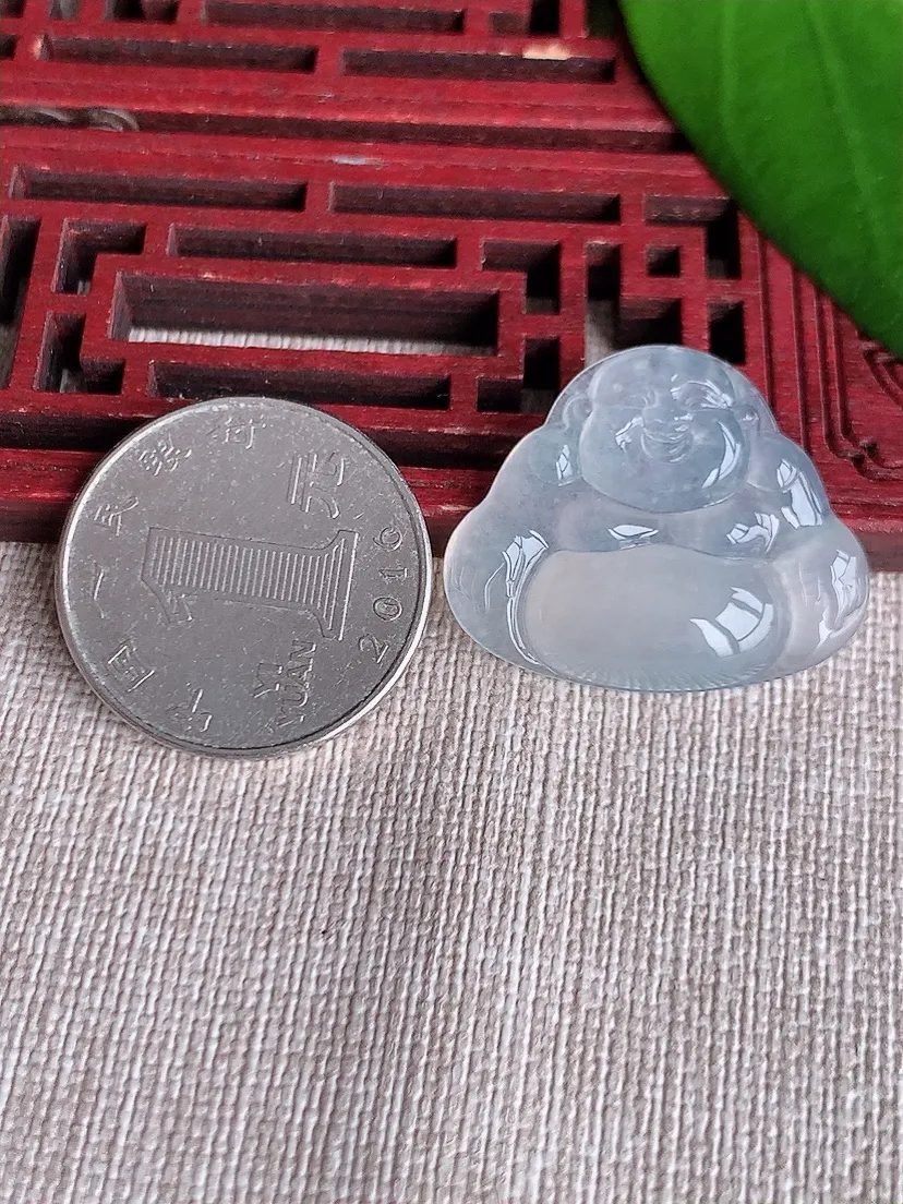 天然A货翡翠一刀切白月光佛公吊坠尺寸23.2×28.4×5.5m量5.86g 0712