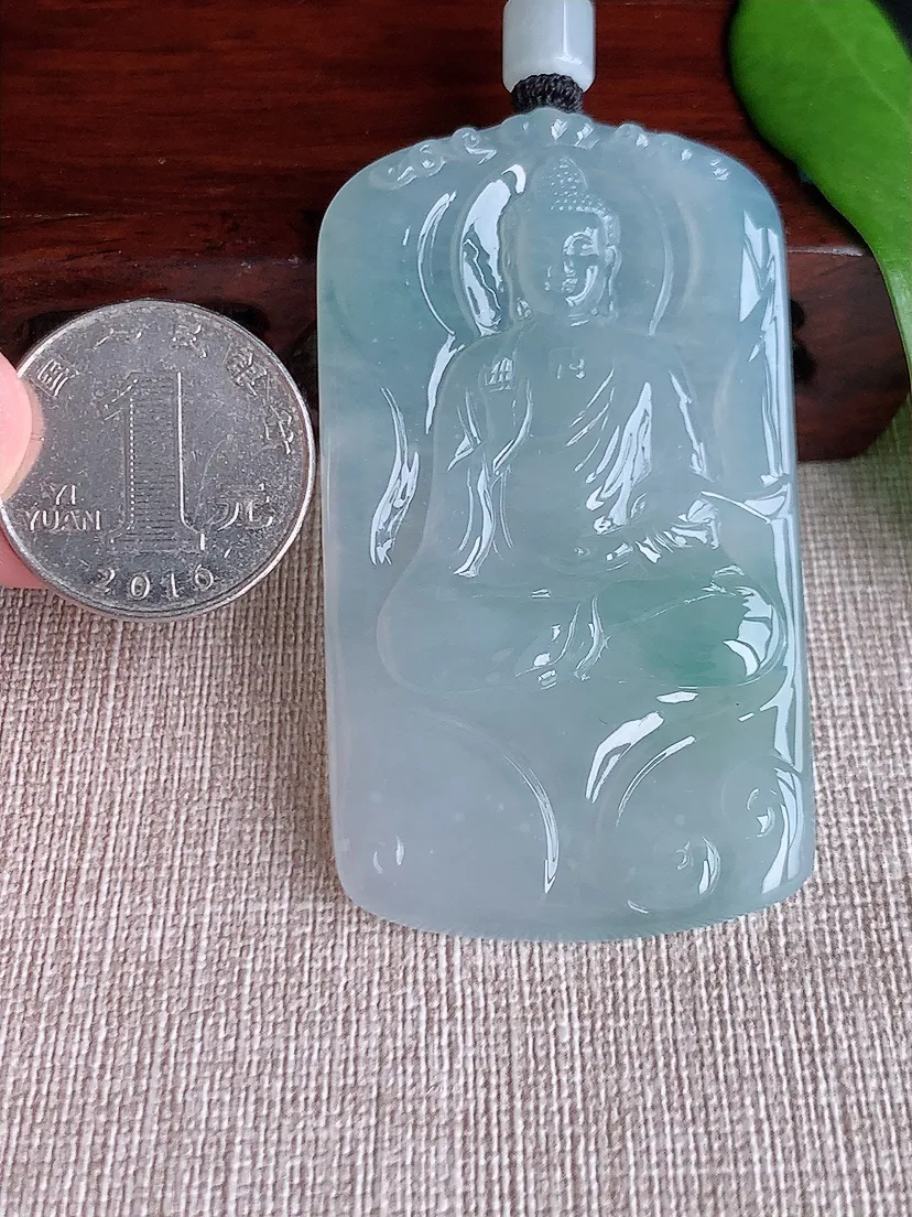 天然A货翡翠飘花大日如来吊坠尺寸64.6×36.6×5.5m量36.60g 0712