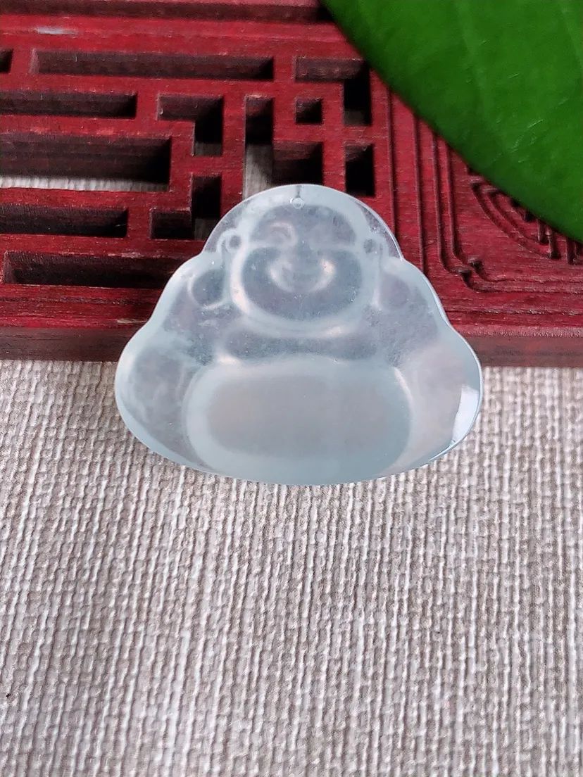 天然A货翡翠一刀切白月光佛公吊坠尺寸23.2×28.4×5.5m量5.86g 0712