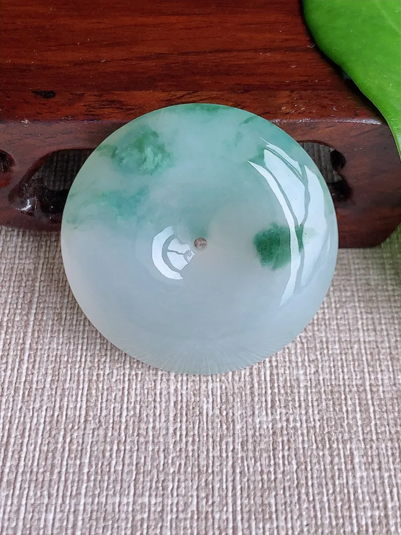 天然A货翡翠飘花大平安扣吊坠尺寸35×8.6m量21.66g 0712