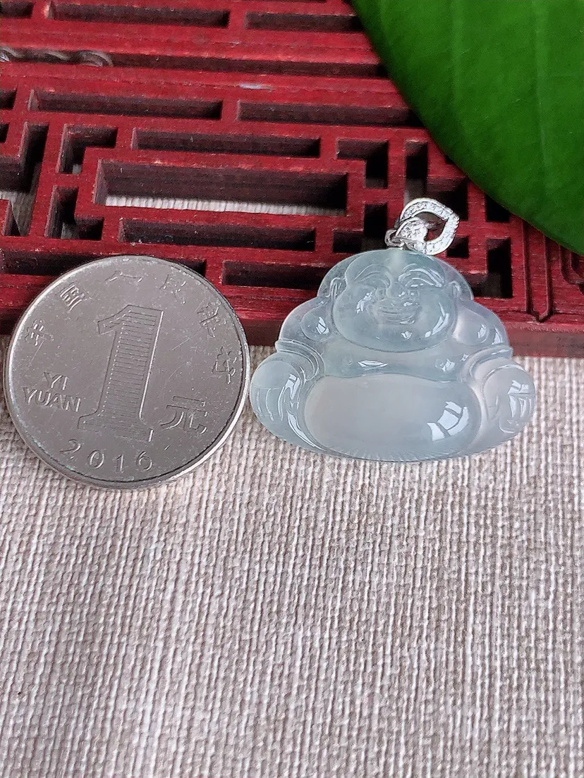天然A货翡翠18K一刀切白月光佛公吊坠尺寸21.4×29×5m量6.08g 0712