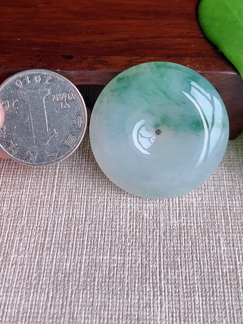 天然A货翡翠飘花大平安扣吊坠尺寸35×8.6m量21.66g 0712
