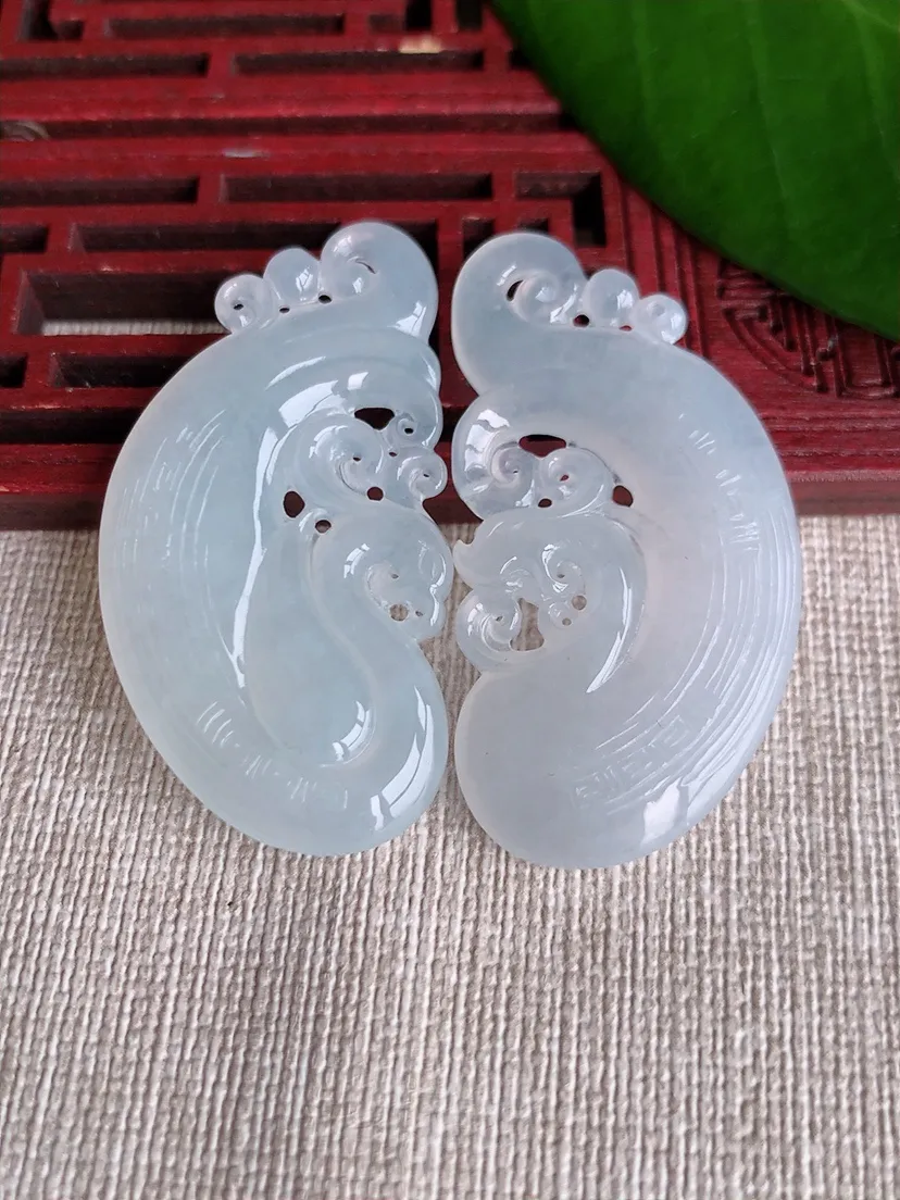 天然A货翡翠龙凤牌龙凤呈祥吊坠一对尺寸45.3×23.3×5.3m量20.70g 0712