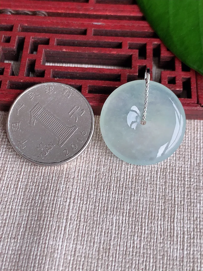 天然A货翡翠18K晴水平安扣吊坠尺寸27.5×24×4.5m量6.22g 0712
