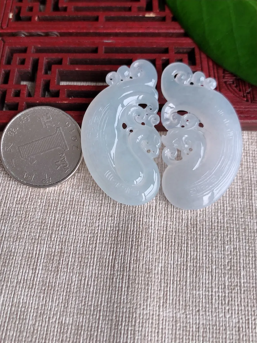天然A货翡翠龙凤牌龙凤呈祥吊坠一对尺寸45.3×23.3×5.3m量20.70g 0712