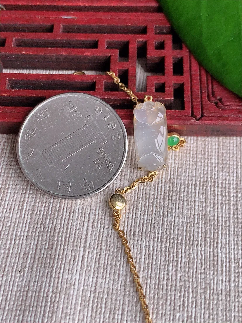 天然A货翡翠18K金镶嵌如意头手链尺寸15.6×7×3.3mm 重量2.03g 0713