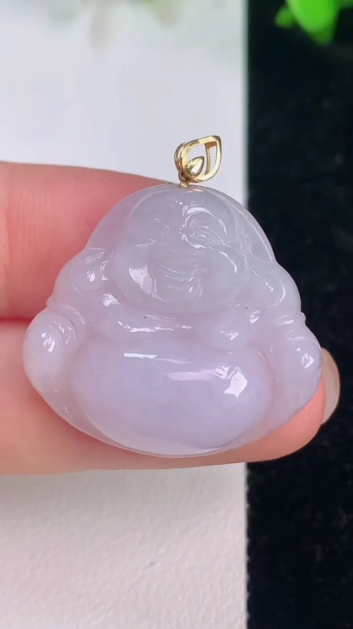 天然A货翡翠18k金紫罗兰佛公吊坠，尺寸26-28-6.8，重量:7.12g
7月14日