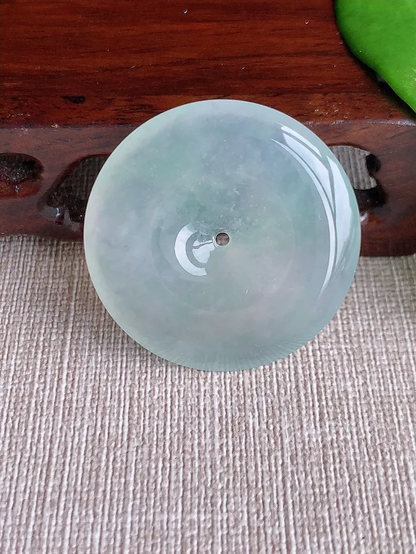 天然A货翡翠晴水平安扣吊坠尺寸34.5×5.4m量13.89g 0713
