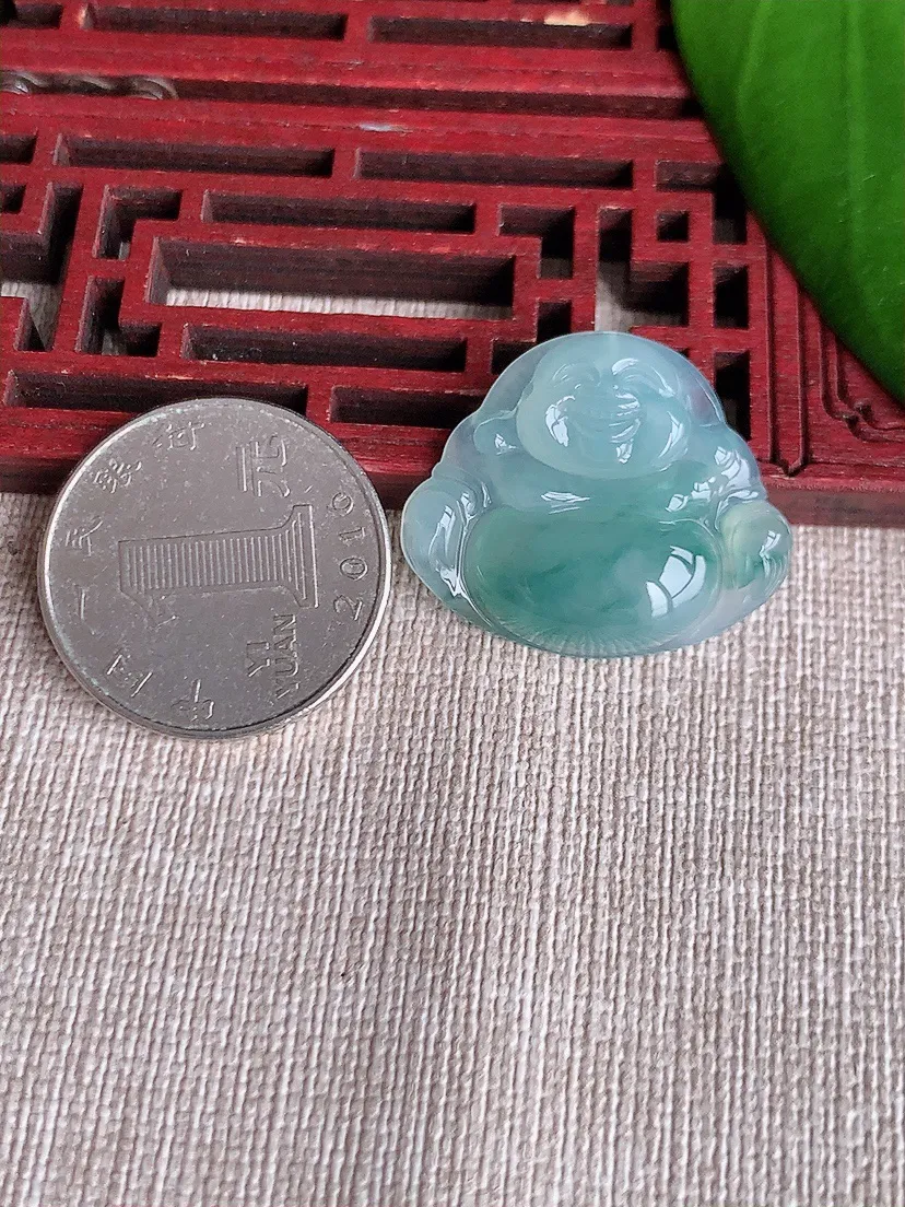 天然A货翡翠飘花佛公吊坠尺寸23×27.6×5m量5.06g 0713