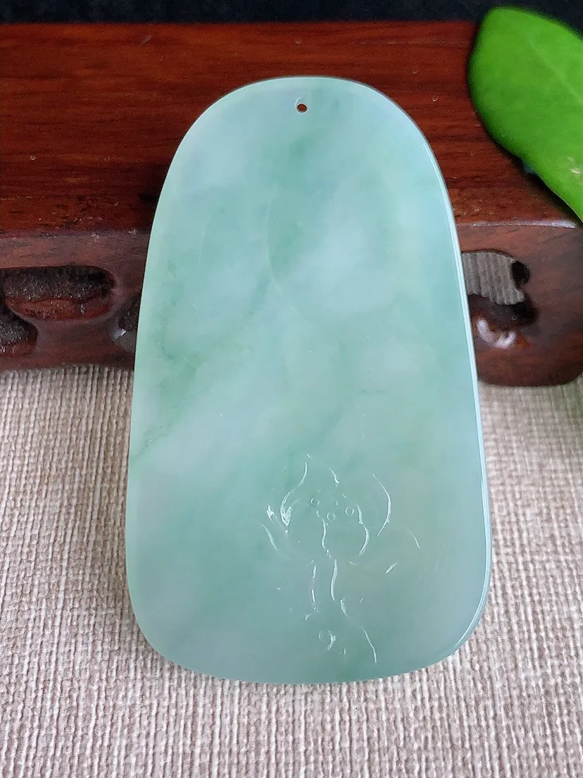 天然A货翡翠飘花文殊菩萨吊坠尺寸59.4×34.6×5.3m量25.30g 0713