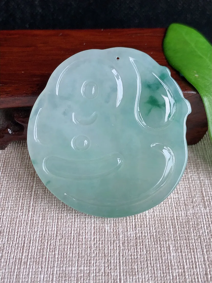 天然A货翡翠飘花文殊菩萨吊坠尺寸52×49.6×5.8m量31.67g 0713